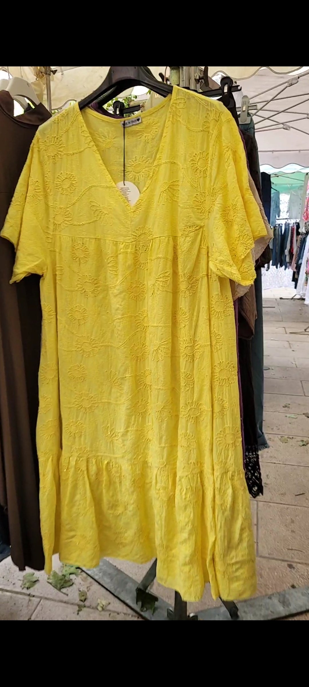 🌸 Robe Longue de Style Bohème en Coton Texturé jaune