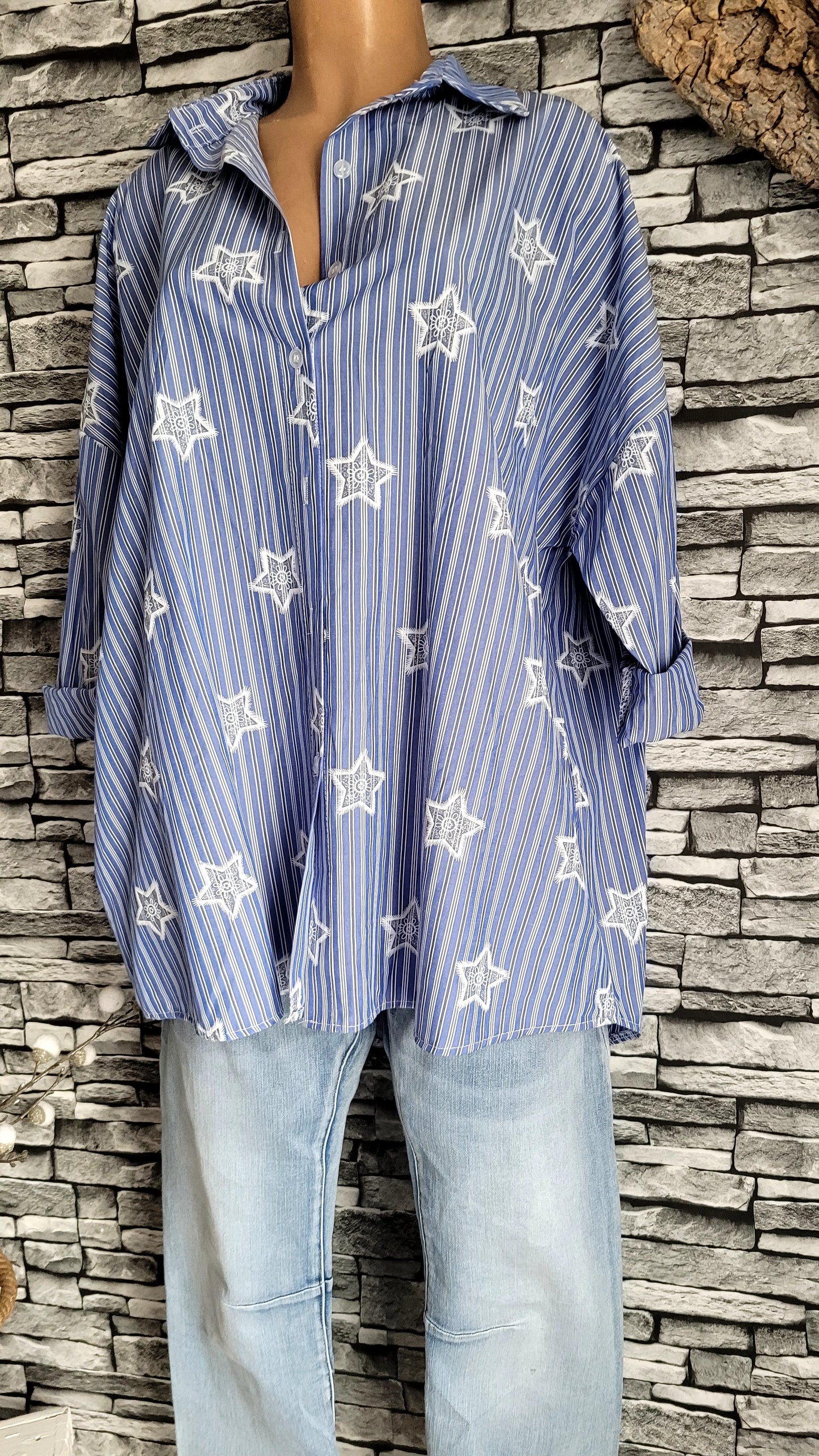 🍒 Chemise Oversize Rayée à Étoiles