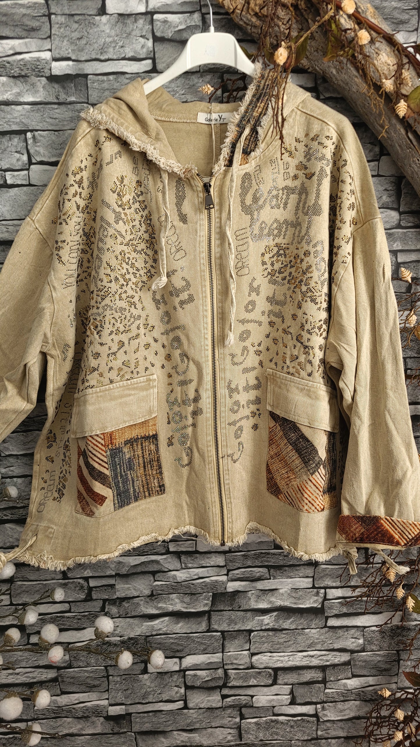 🎀 Veste oversize en toile de coton à capuche – Style bohème