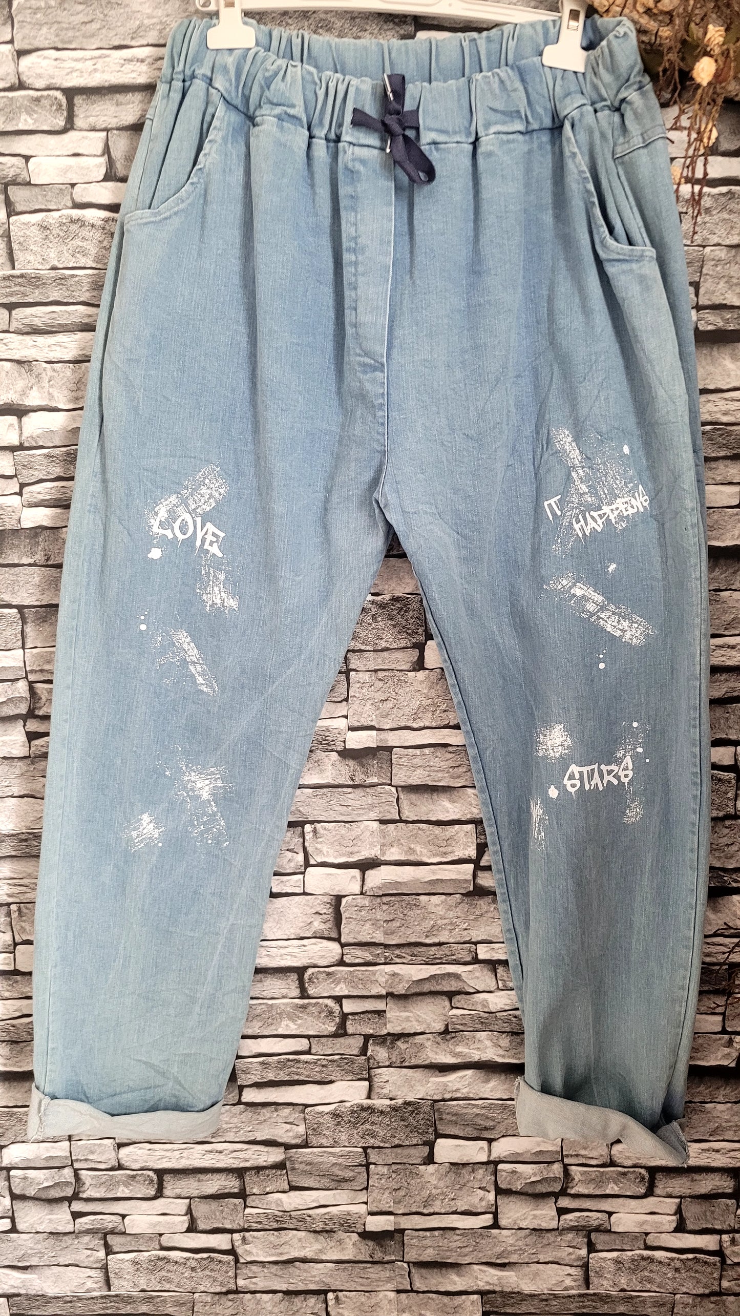 🌺 Pantalon denim stretch bohème chic