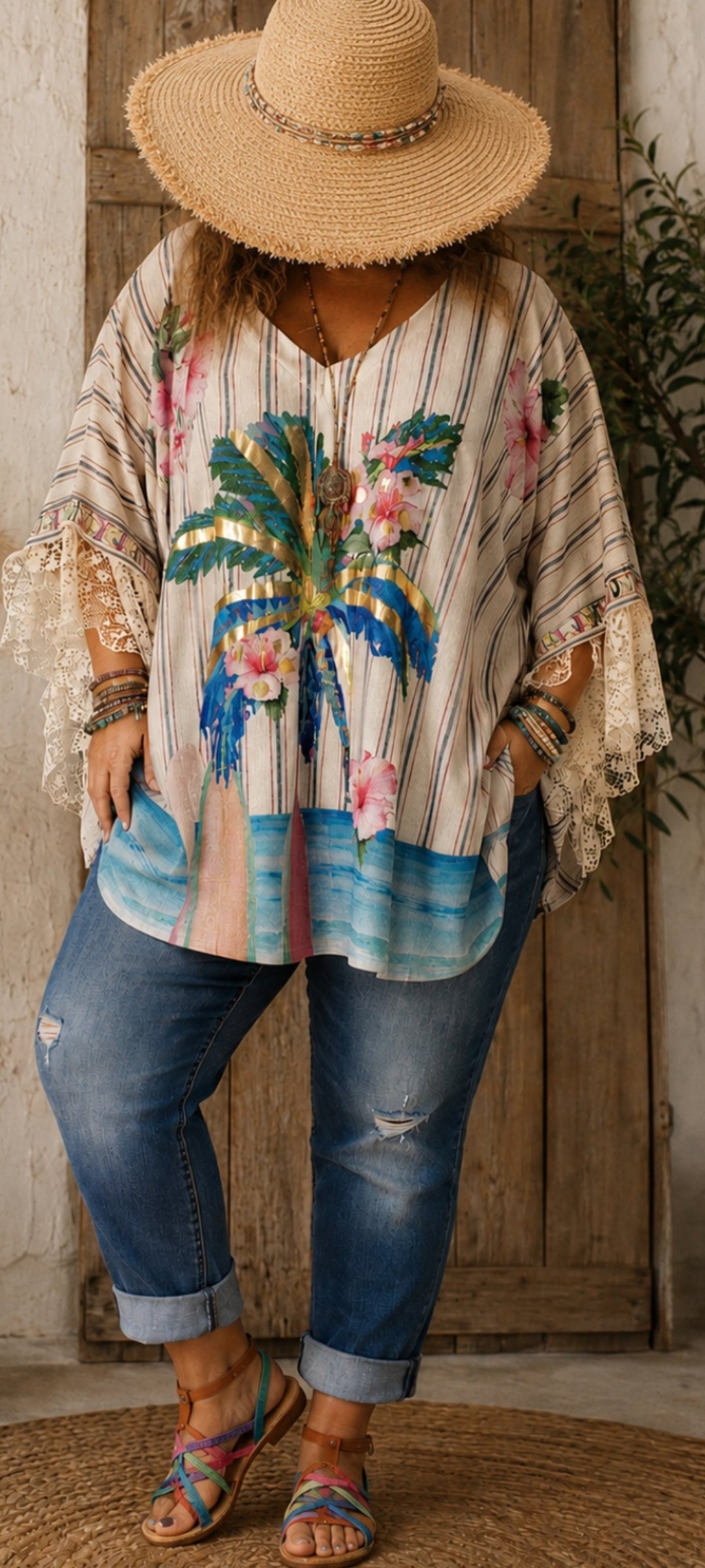🍀 Tunique "Hawaïan Dream" – Imprimé Palmier & Hibiscus