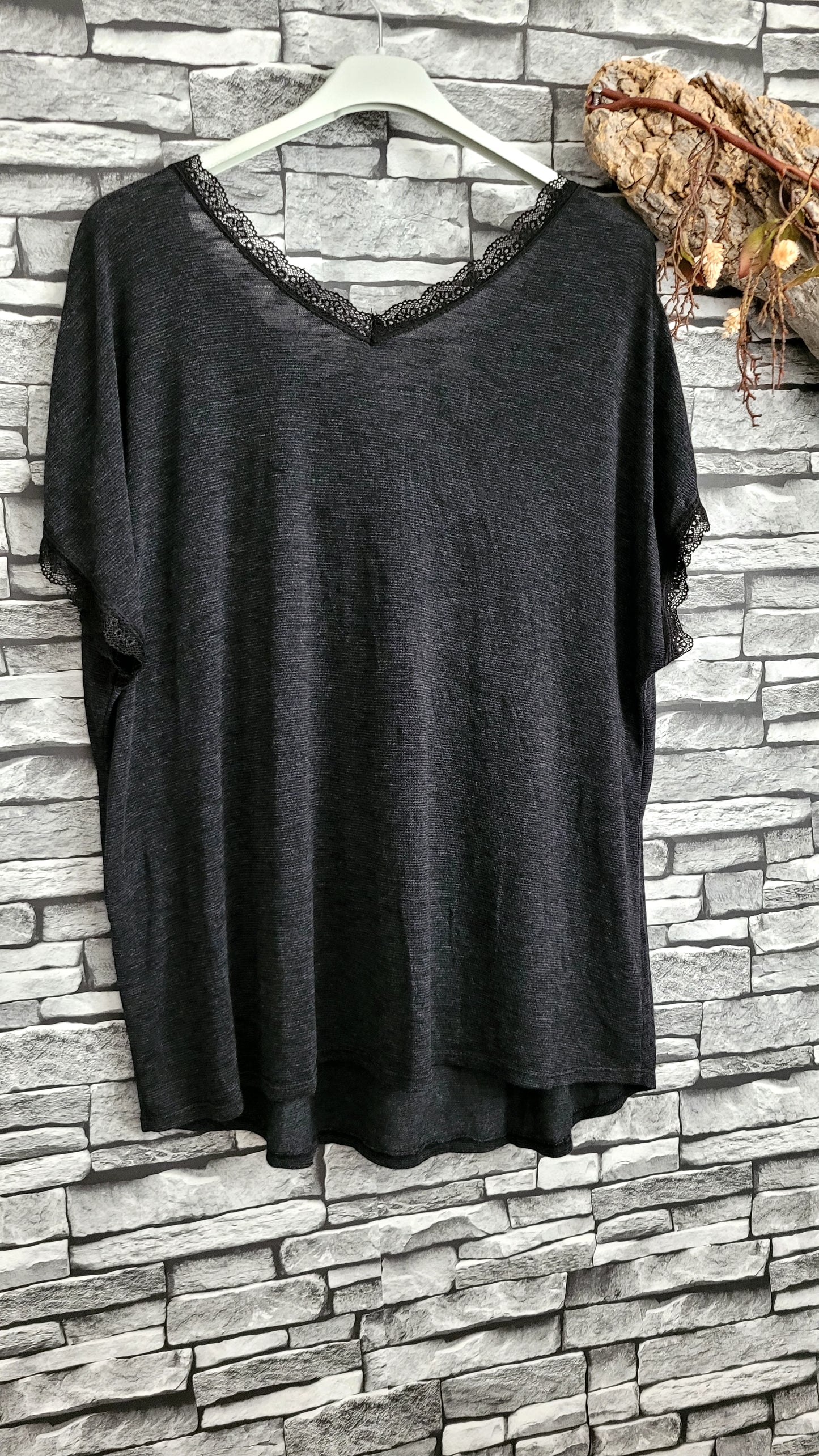 ❤️Top Fluide Chiné – Détails Dentelle & Nœud