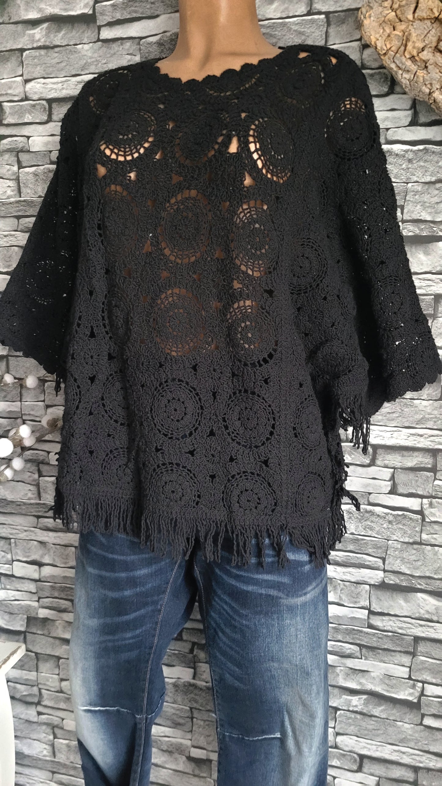 🖤 Top Poncho Bohème en Crochet