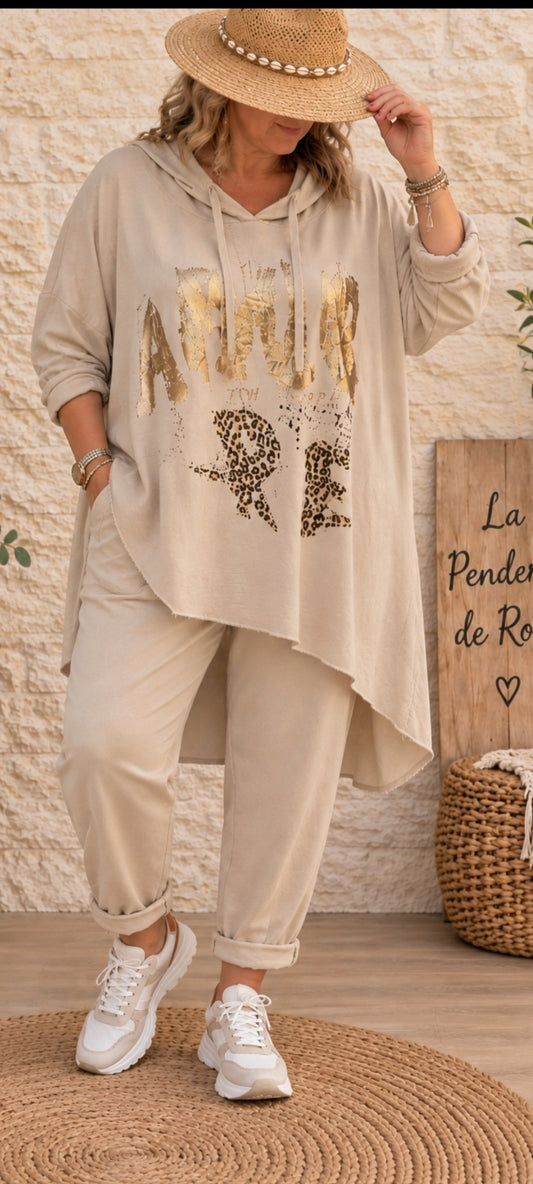 Sweat à Capuches Amour Andoré Beige