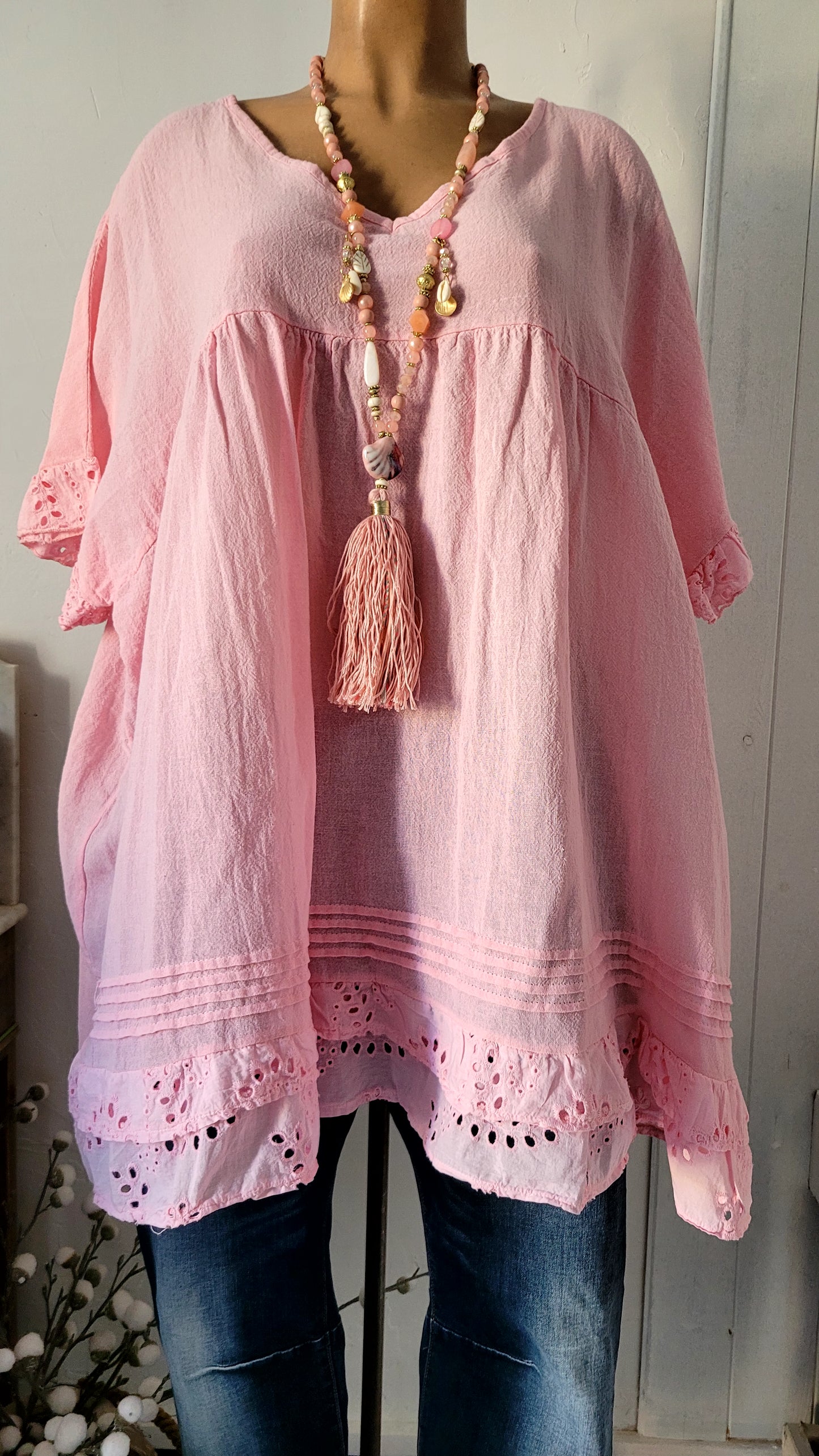 🌺 Tunique Bohème Chic – rose poudré
