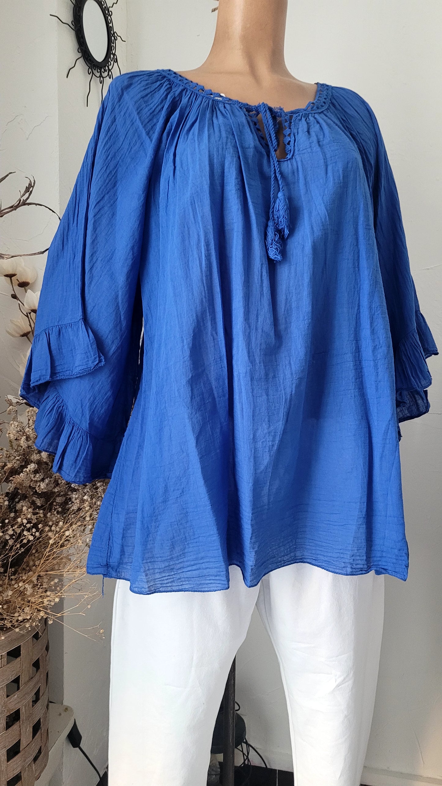 🎀Tunique Bohème Azur – Coupe Évasée