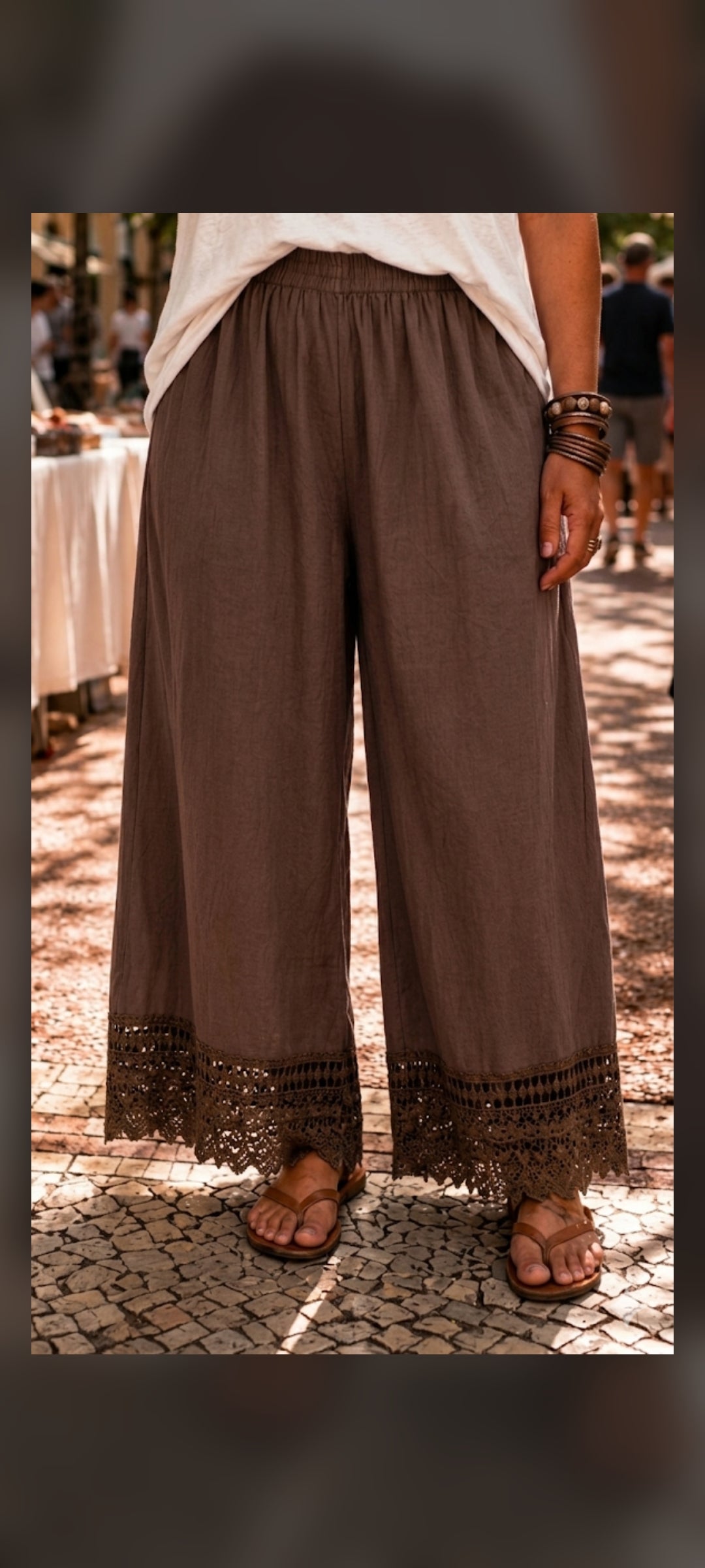 🎀 Pantalon large et fluide en coton couleur chocolat