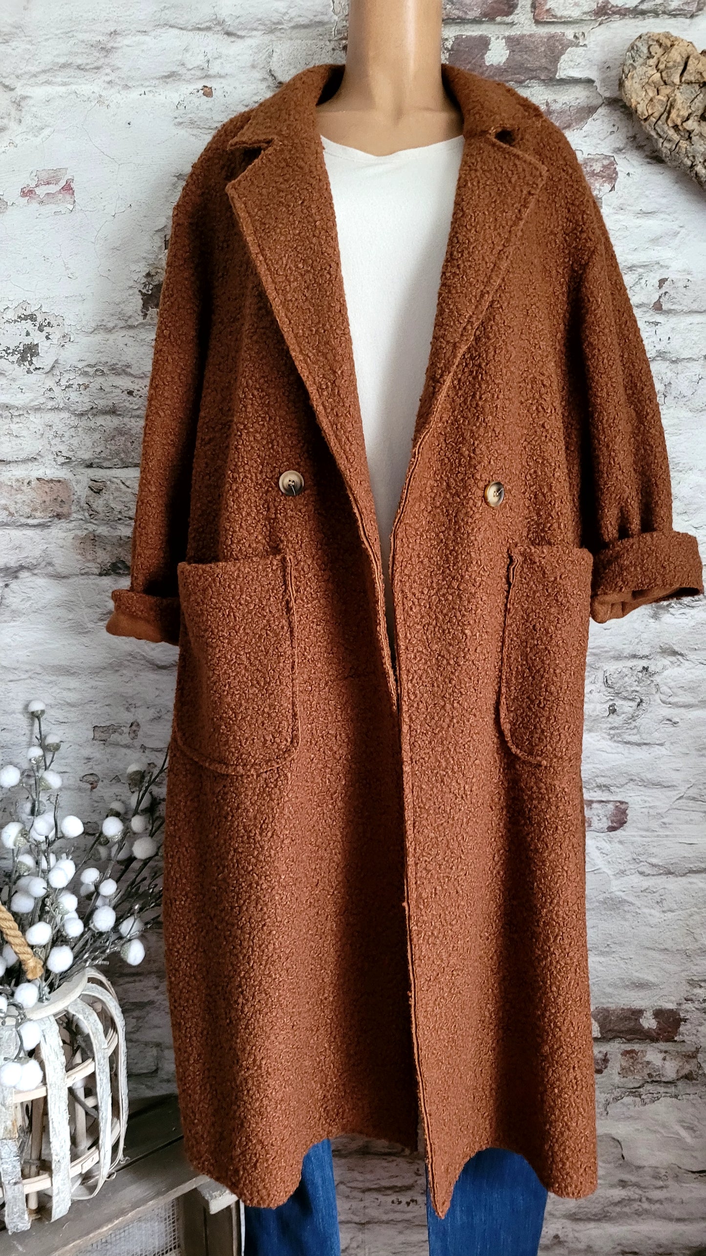 🌼 Manteau Long Texturé Laine Bouclée