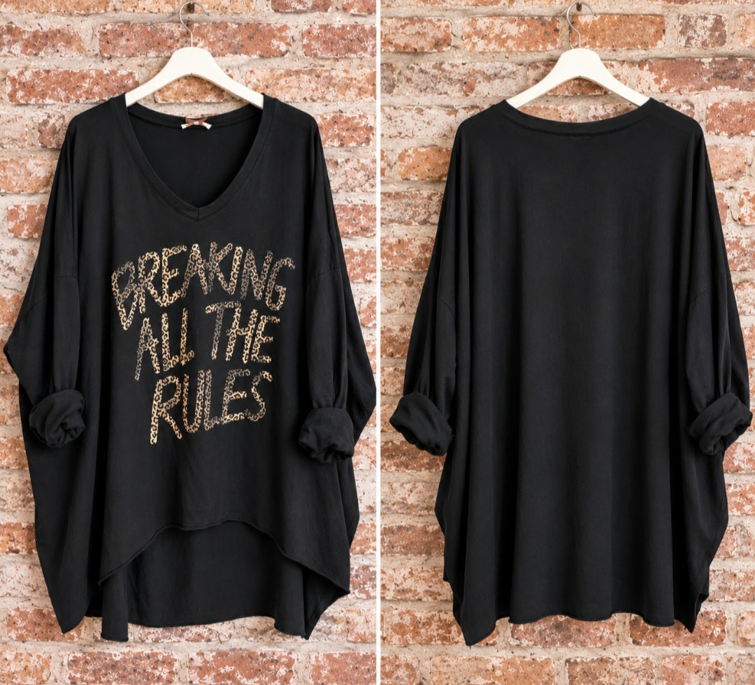 T-shirt long oversize – Inscription léopard