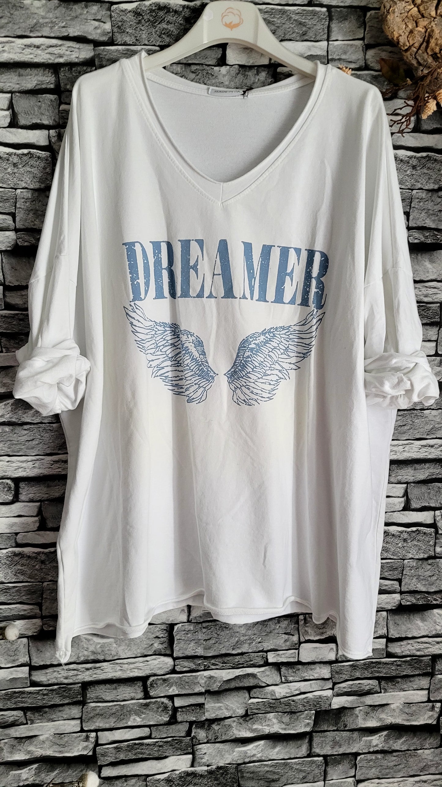 T-shirt Oversize blanc sur le devant "Dreamer" – Coupe Confort & Style Ailes