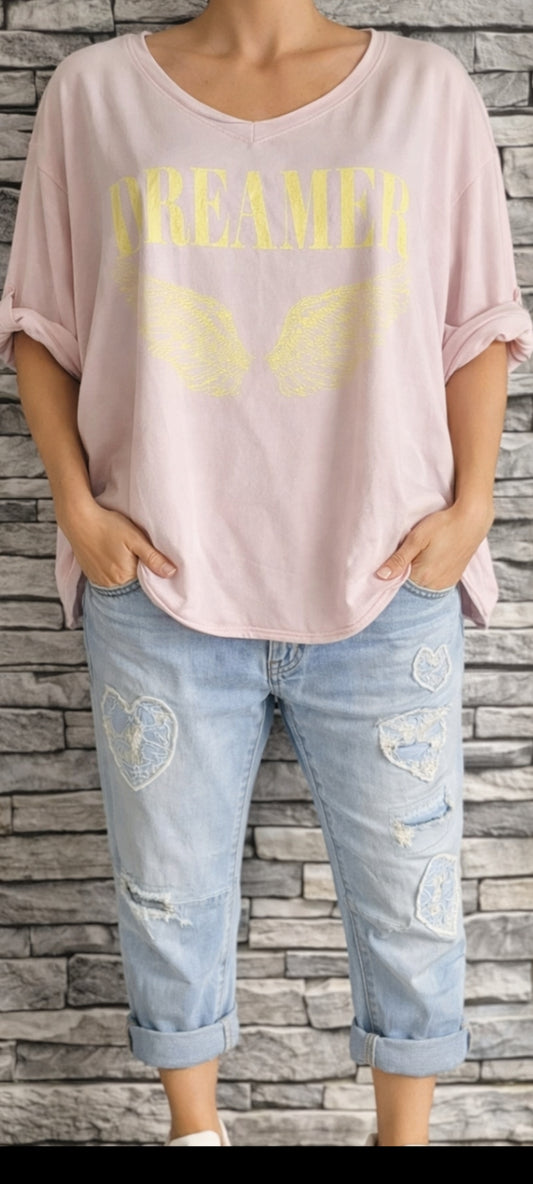 🌸 T-shirt Oversize Rose "Dreamer" – Coupe Confort & Style Ailes