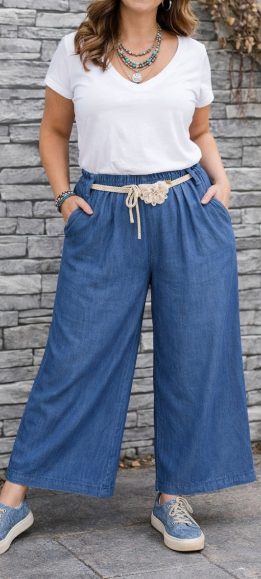 💋Pantalon Palazzo Effet Denim – Fluidité & Style Bohème
