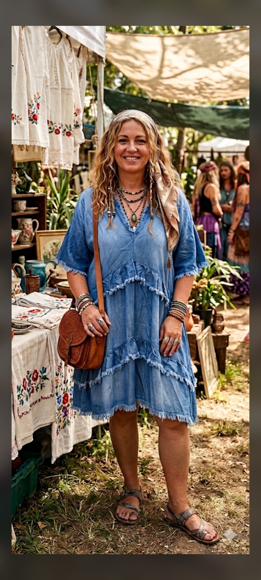 🍒💋 Robe Courte Denim Léger Hippie Chic – Coupe Fluide & Volants