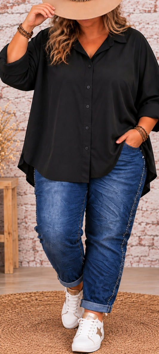 🥀Chemise noire oversize – Bohème chic