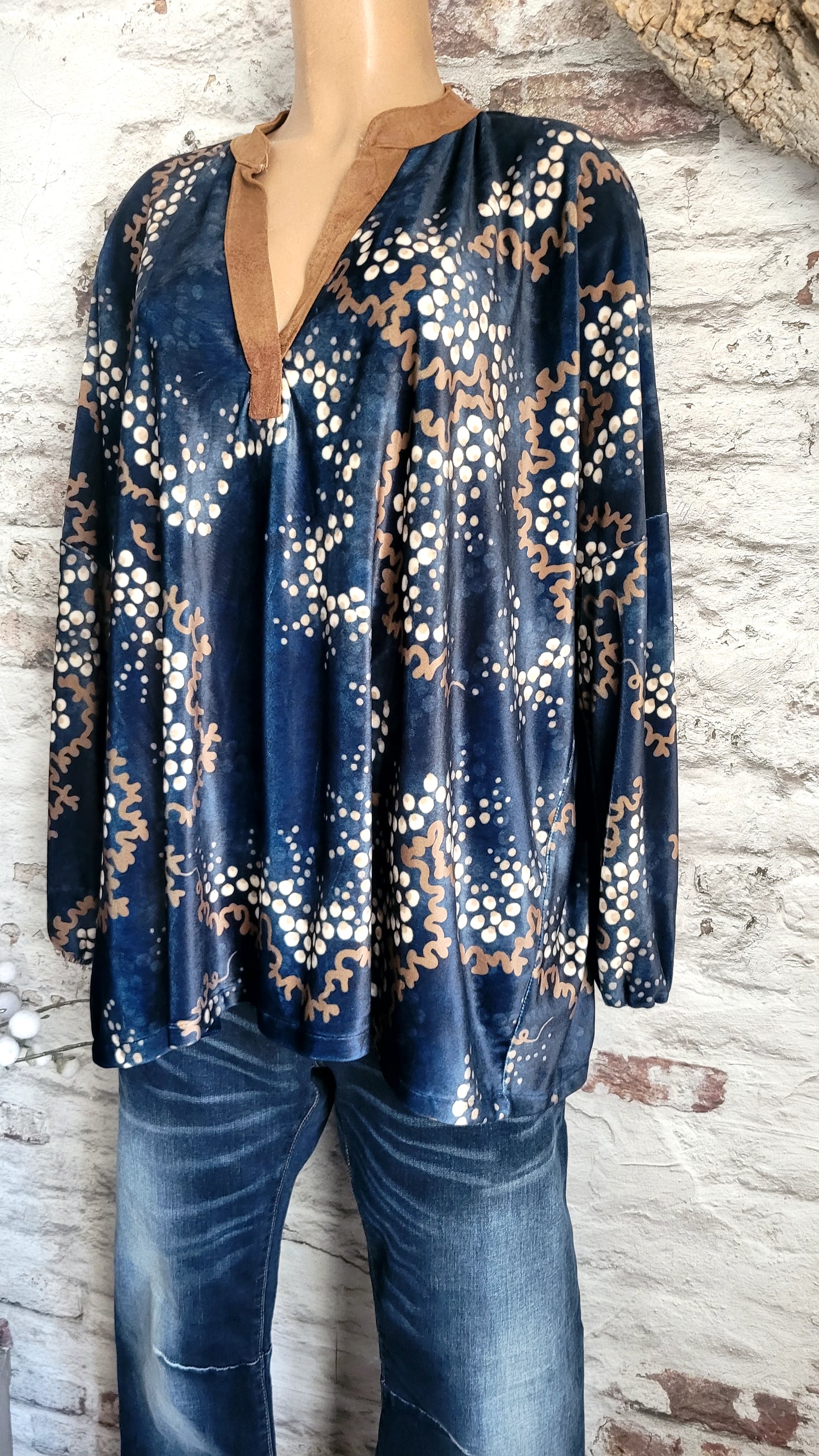 💙 Tunique Suédine Imprimée Bleu Nuit Col V