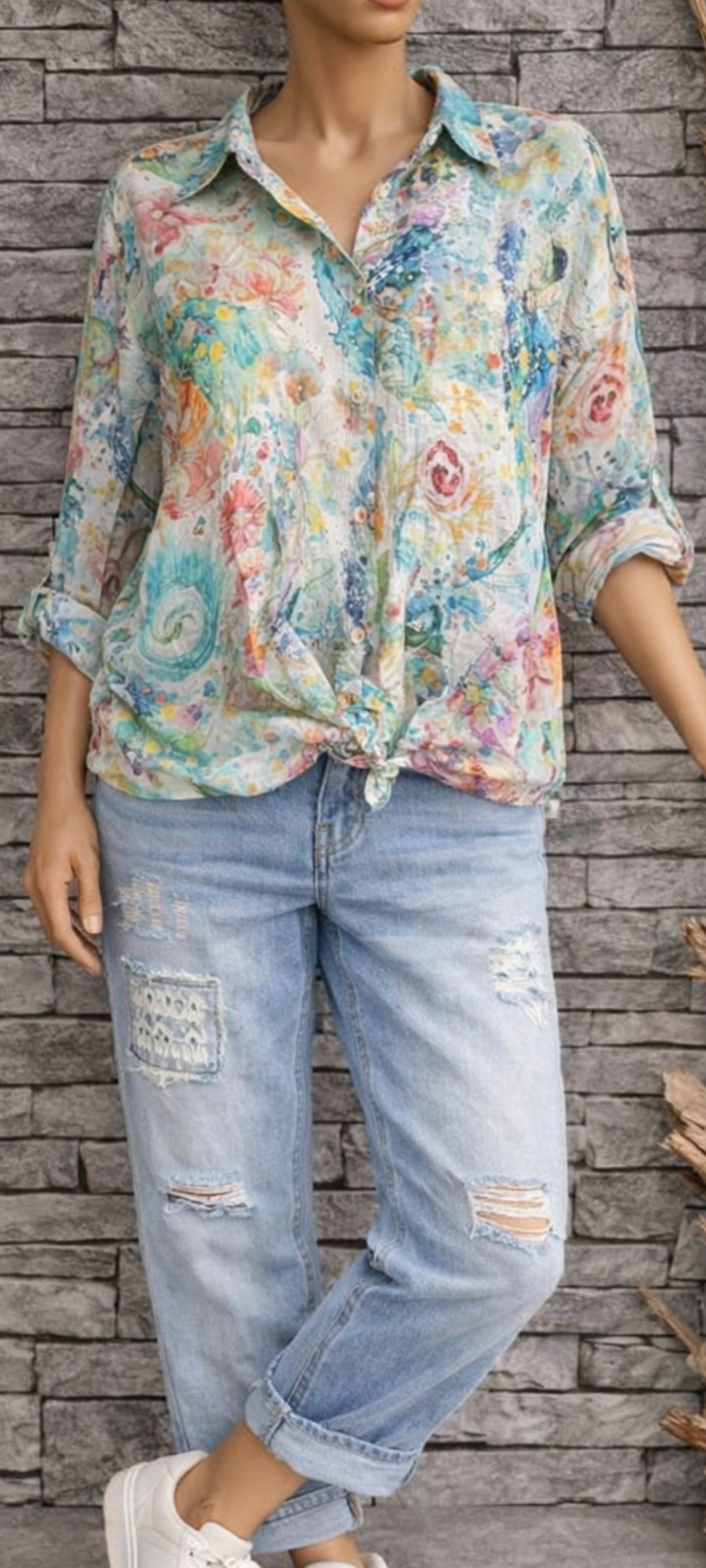 💙 Chemise "Aquarelle Florale" – Douceur Viscose & Tencel™