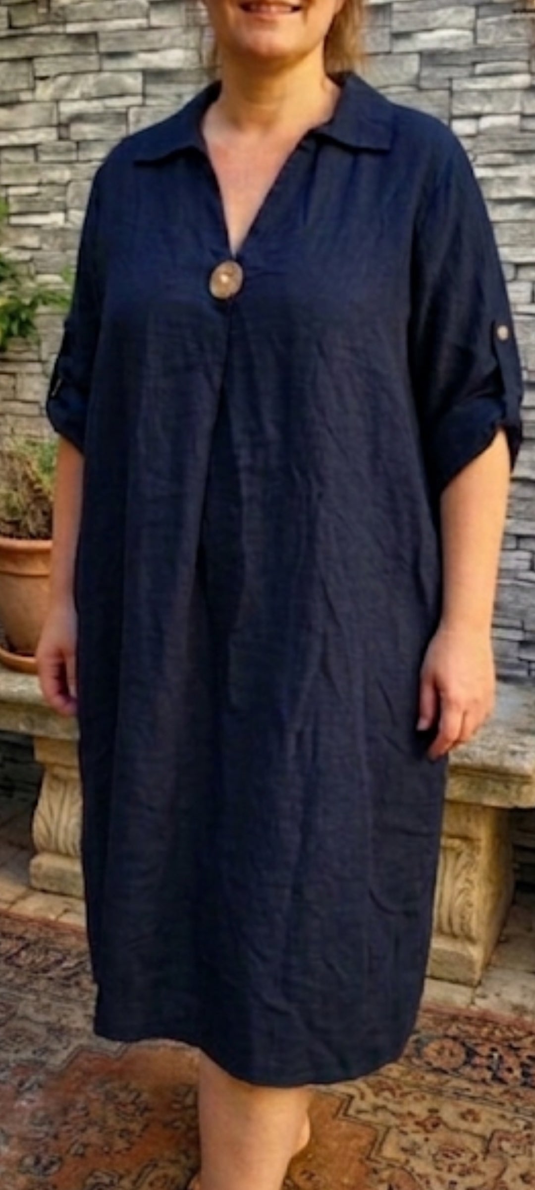 💋 La Robe Tunique en Lin   Bleu Marine Profond