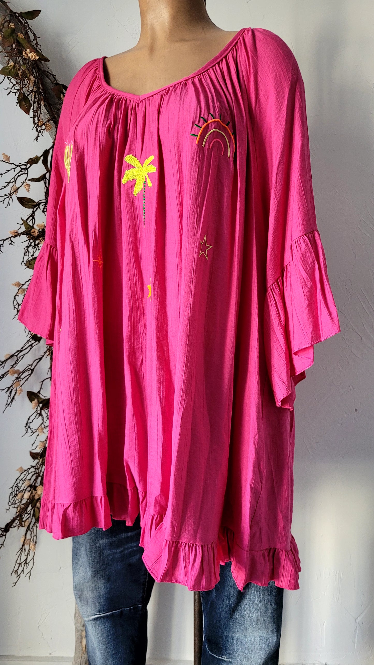 Tunique Bohème Rose Fuchsia – Détails Brodés