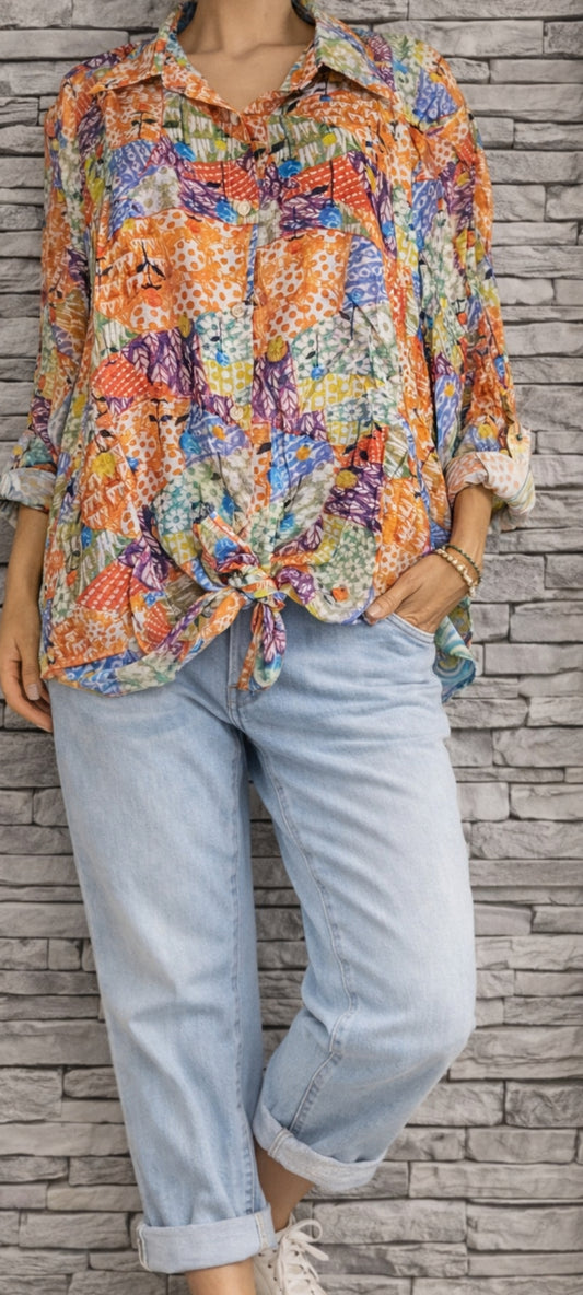 💋 Chemisier Tunique Multicolore à Imprimé Patchwork