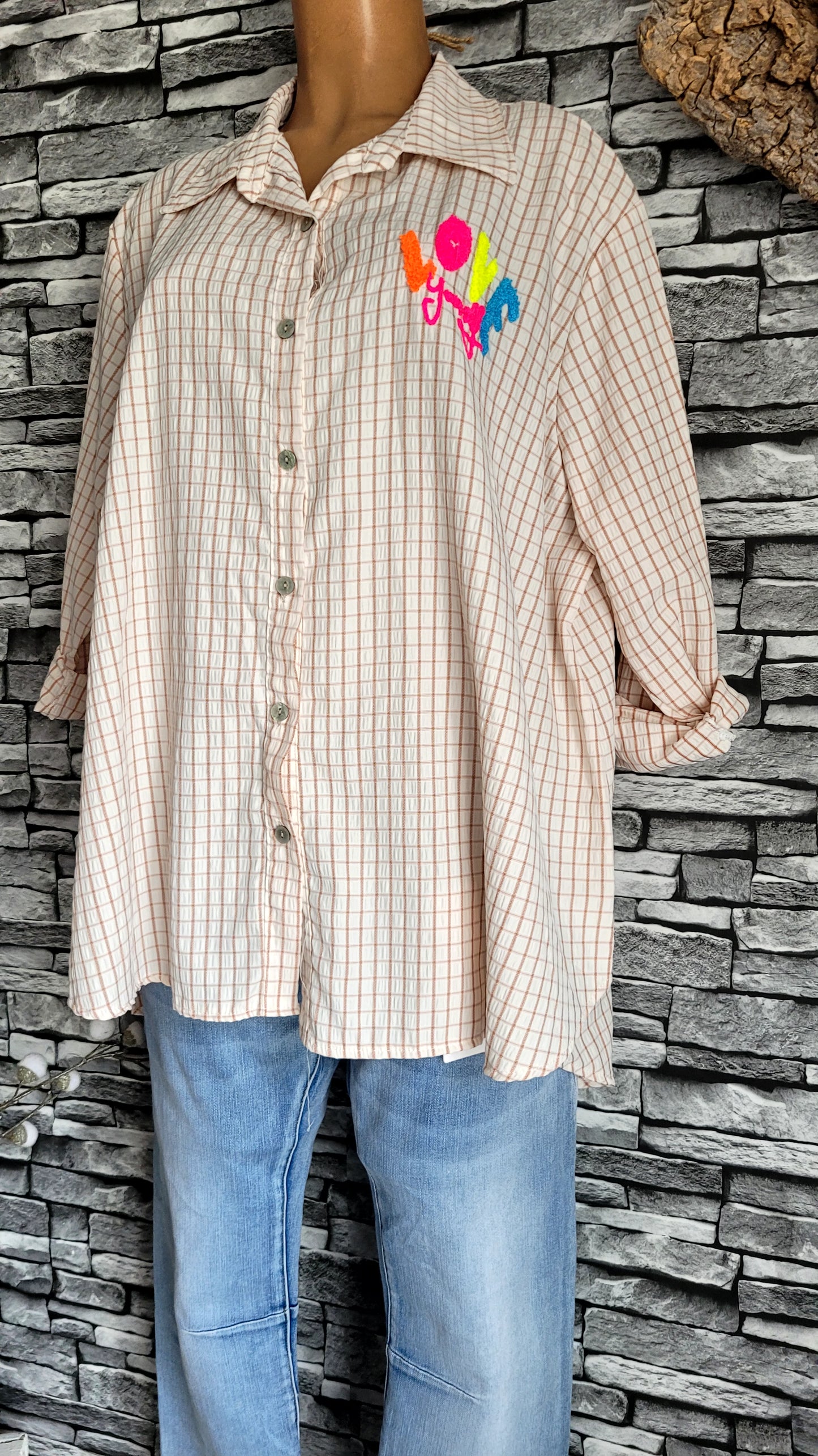 💋Chemise Oversize Carreaux & Patch "LOVE"
