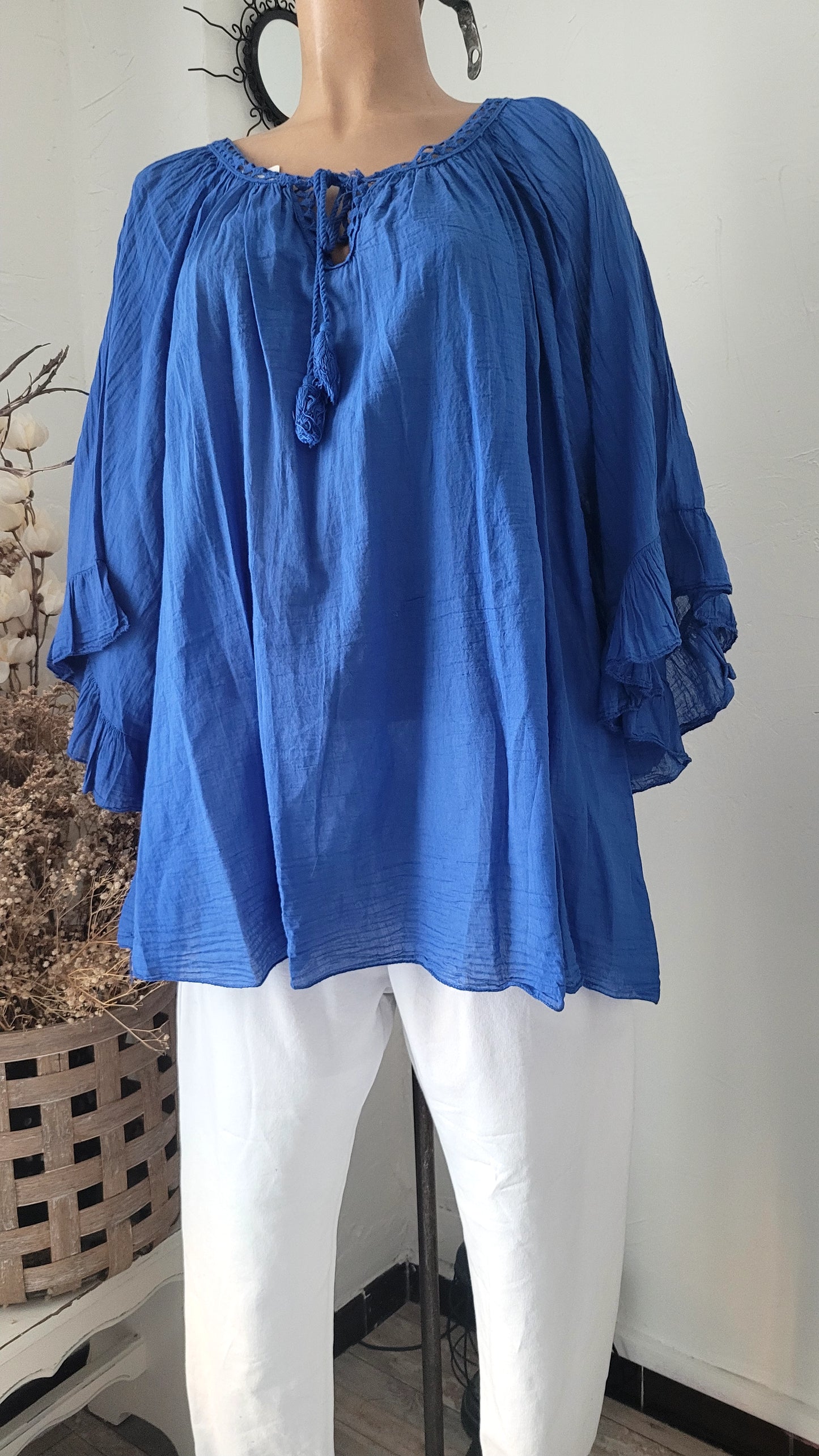 🎀Tunique Bohème Azur – Coupe Évasée