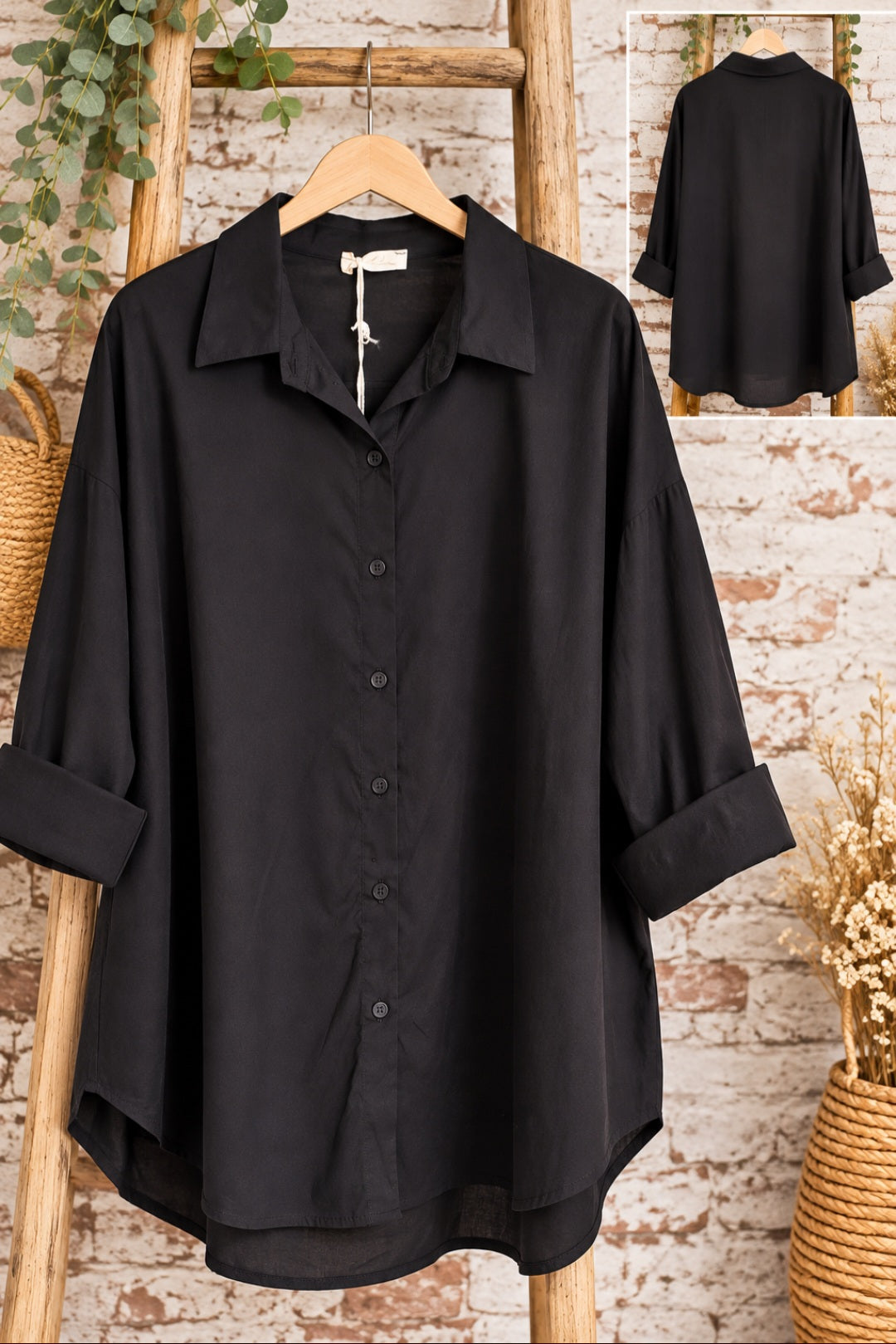 🥀Chemise noire oversize – Bohème chic