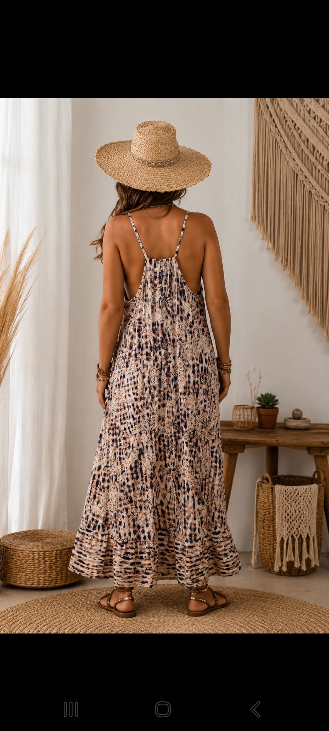 🍀 Robe Maxi "Sable Bohème" – Imprimé Floral & Vichy