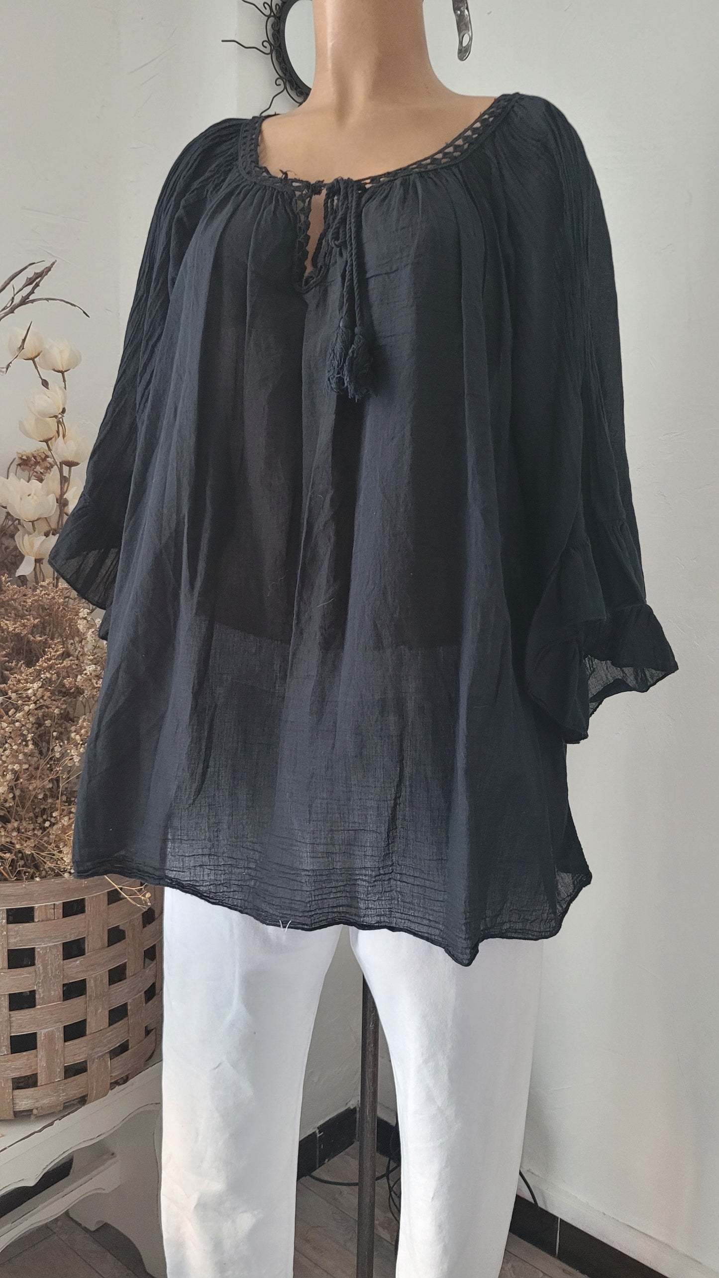 🎀Tunique Bohème Azur – Coupe Évasée