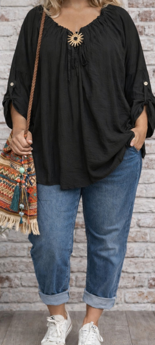 🌺 Tunique noire bohème fluide
