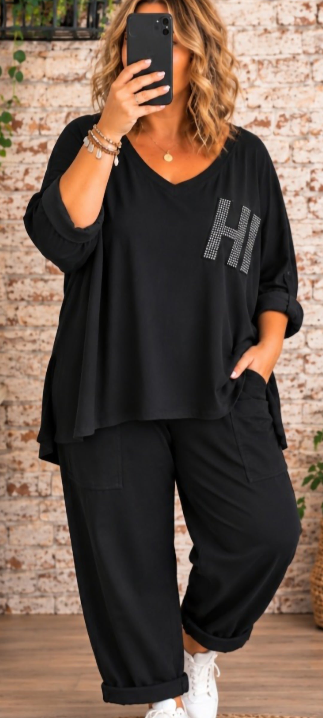 T-shirt oversize bohème – noir