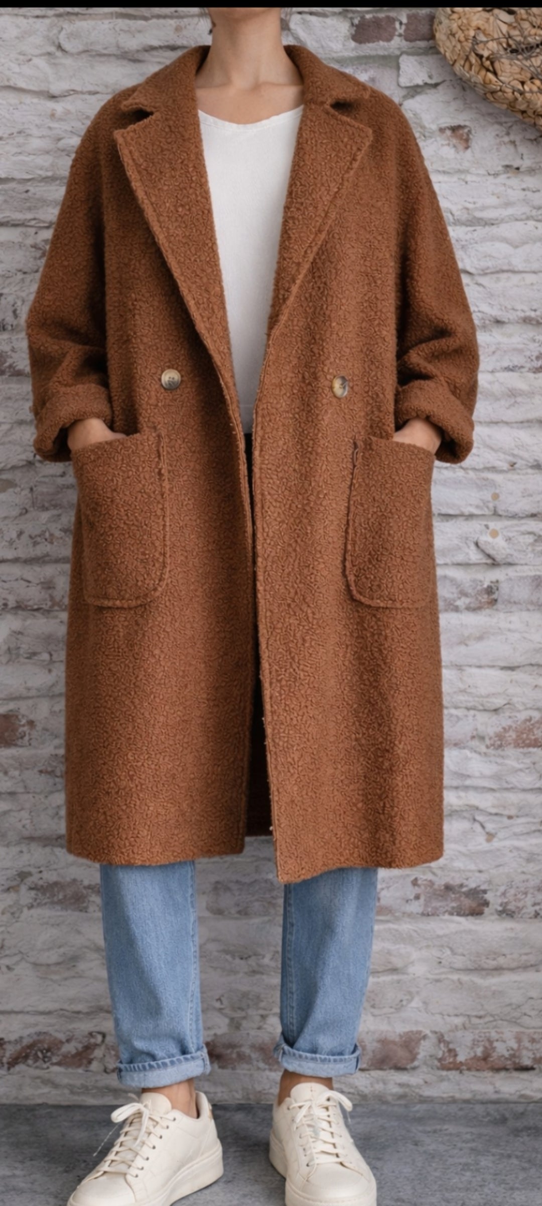 🌼 Manteau Long Texturé Laine Bouclée