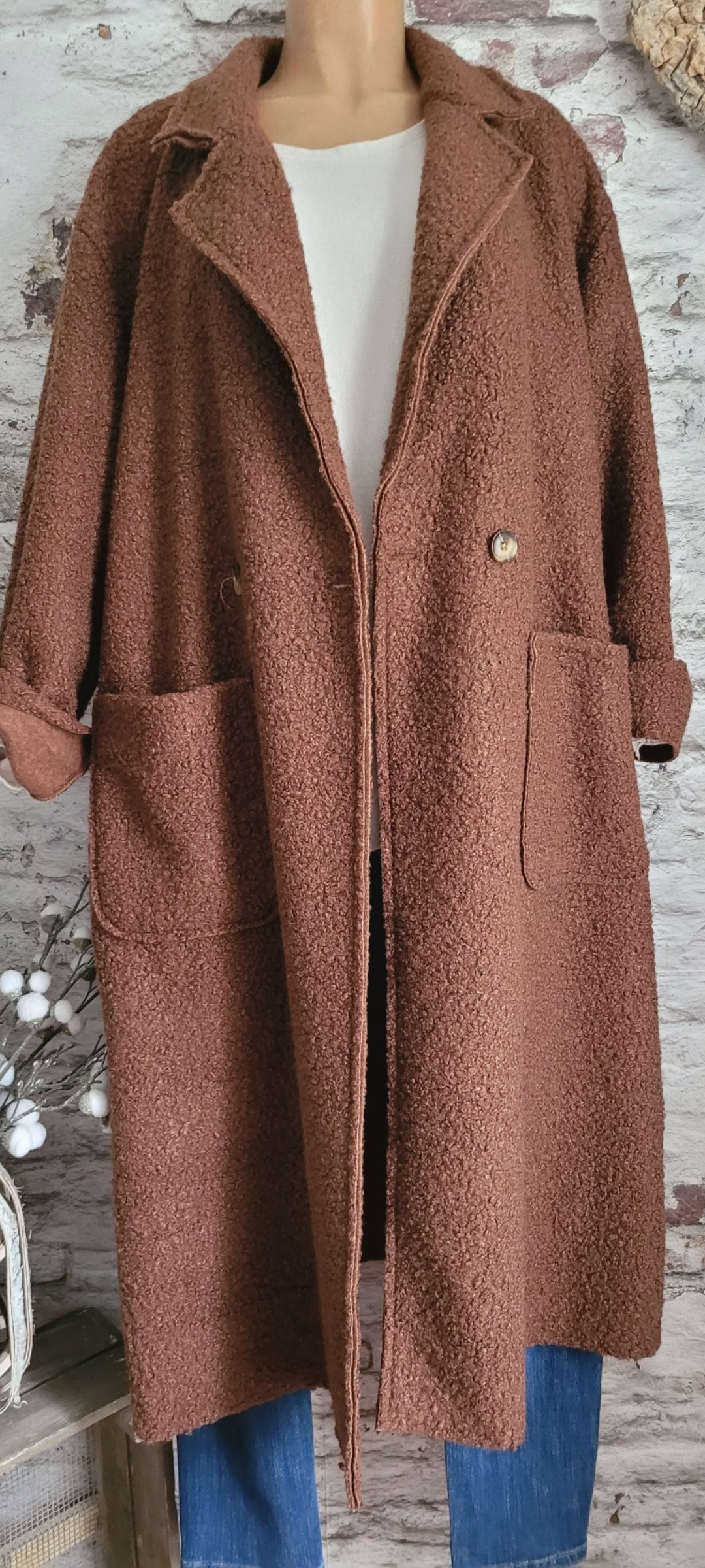 🌼 Manteau Long Texturé Laine Bouclée