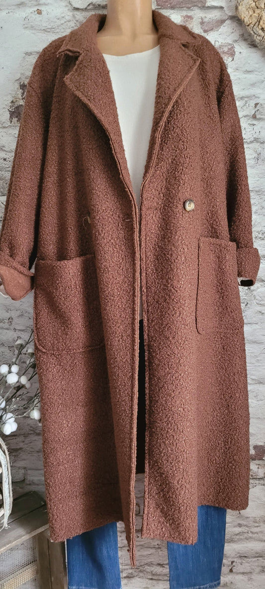 🌼 Manteau Long Texturé Laine Bouclée
