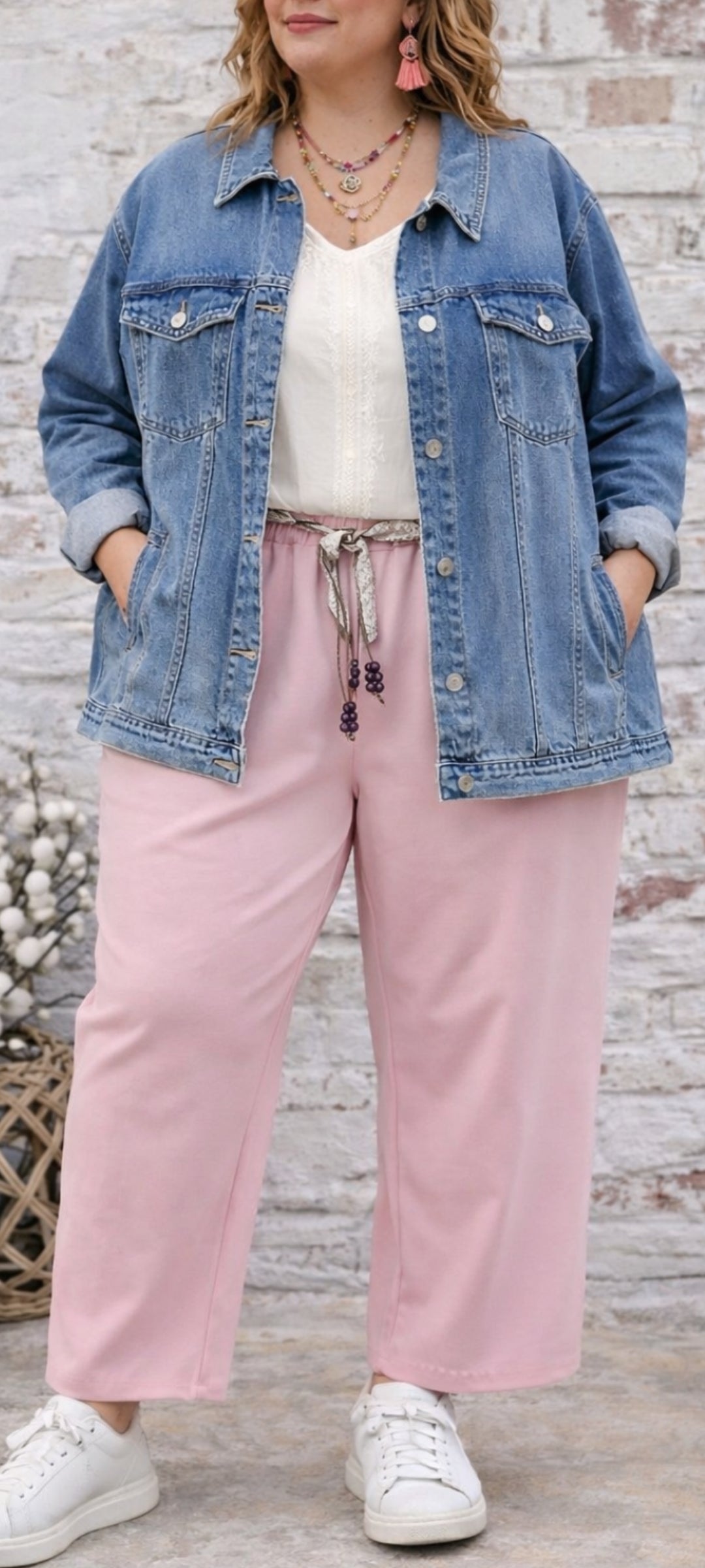 🌸 Pantalon fluide bohème – Rose poudré