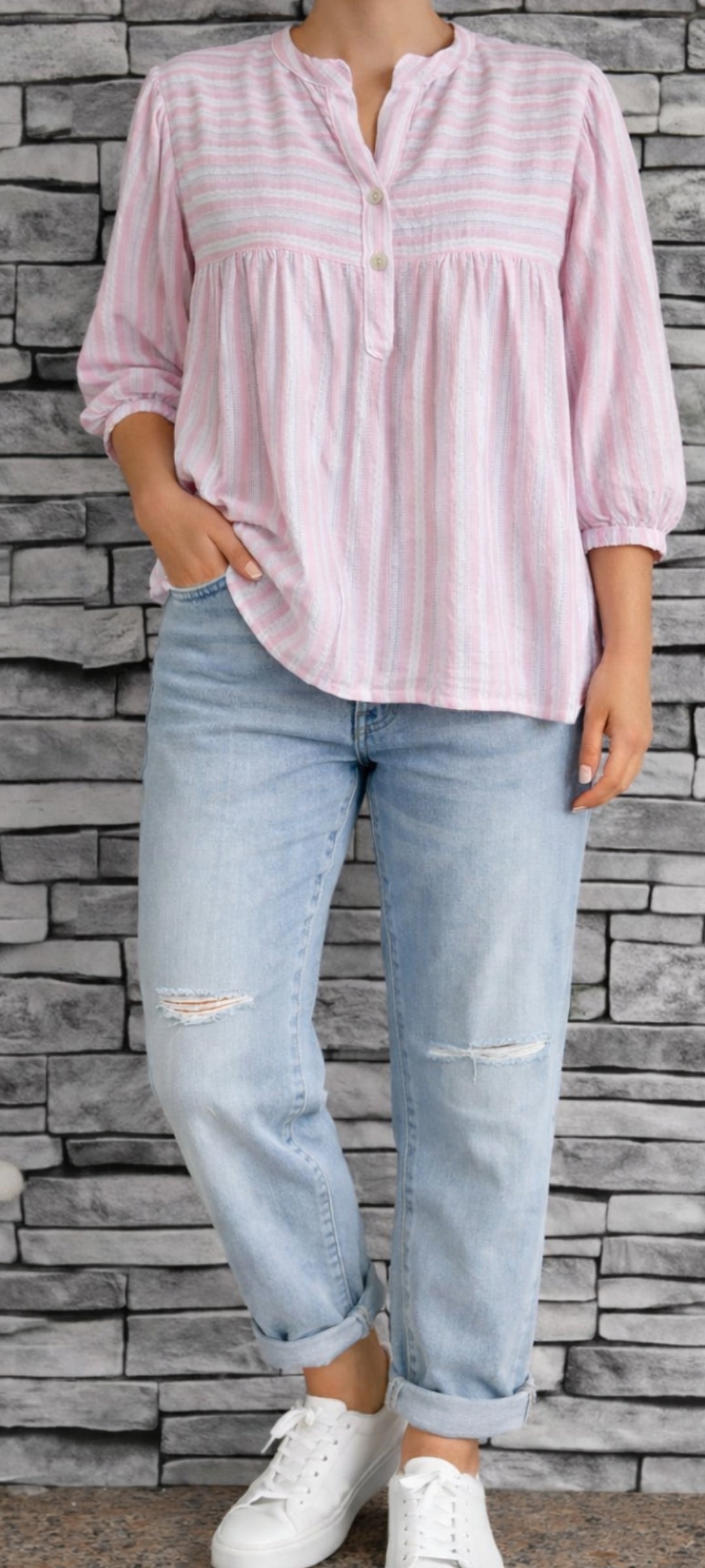 💗 Blouse Fluide à Rayures Azur – Style Bohème Chic