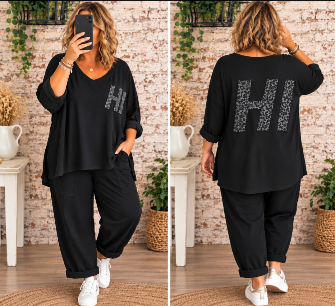 T-shirt oversize bohème – noir