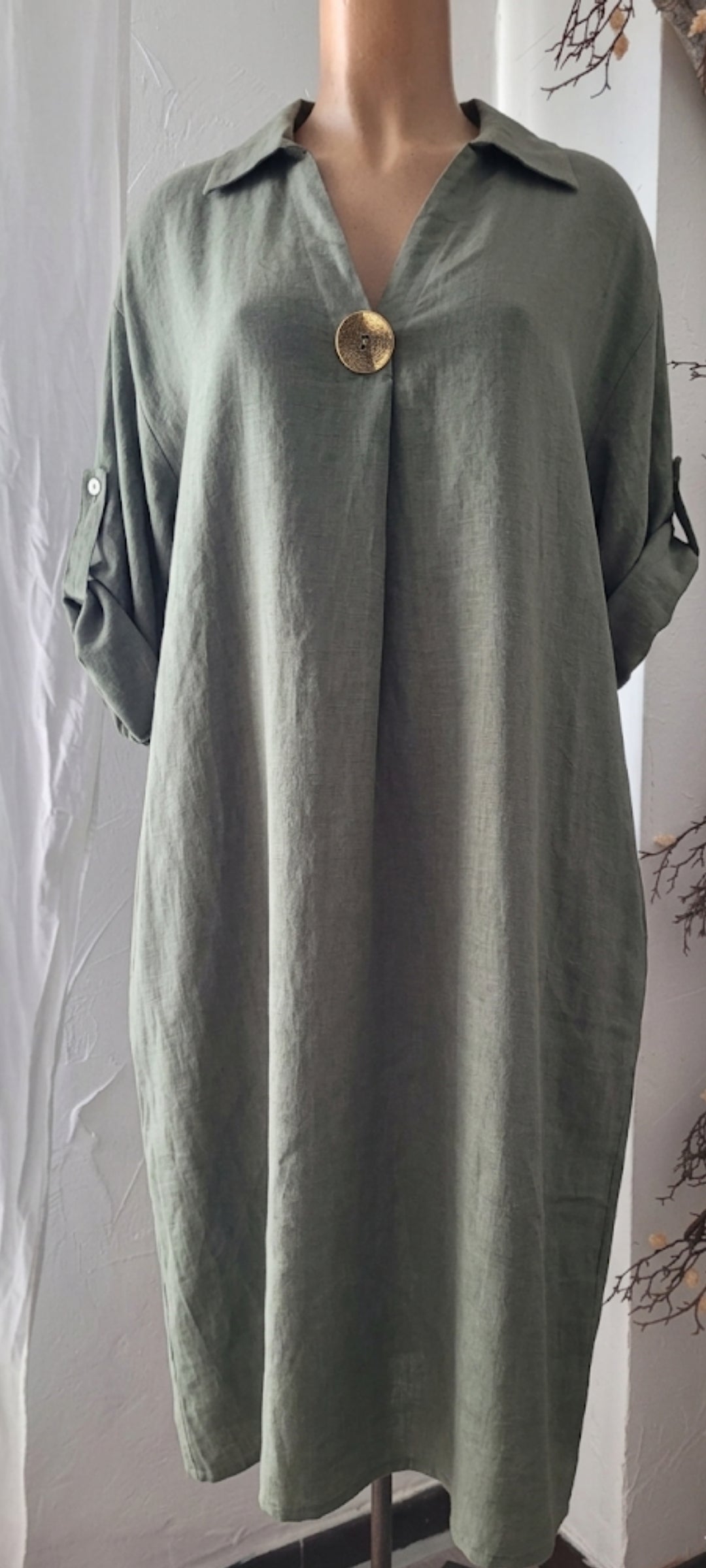 🎀 La Robe Tunique en Lin kaki