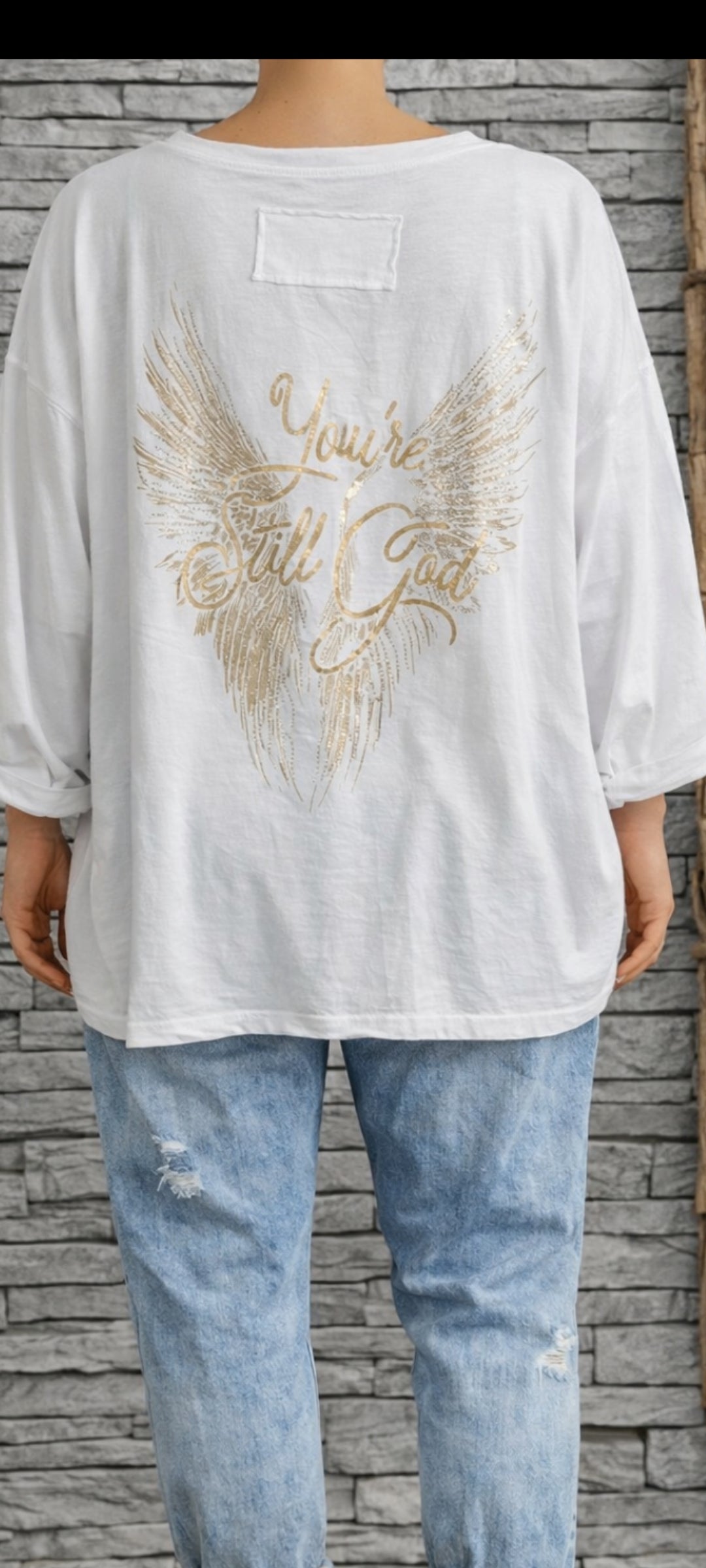 🖤T-shirt Oversize "Angel Wings" – Blanc & Or
