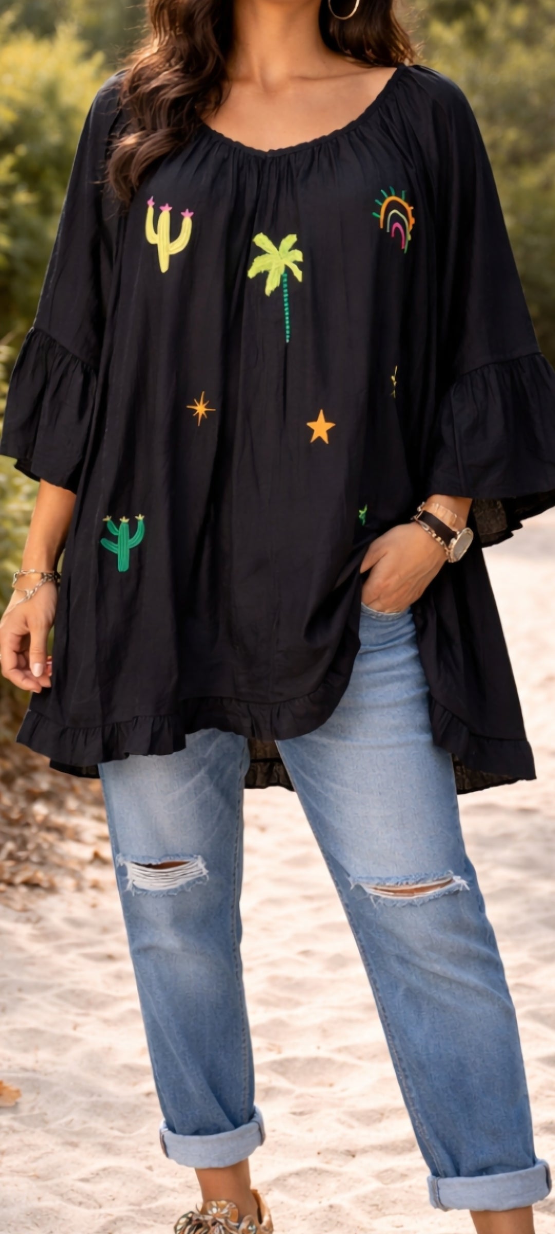 🎀 Tunique Bohème noir Détails Brodés