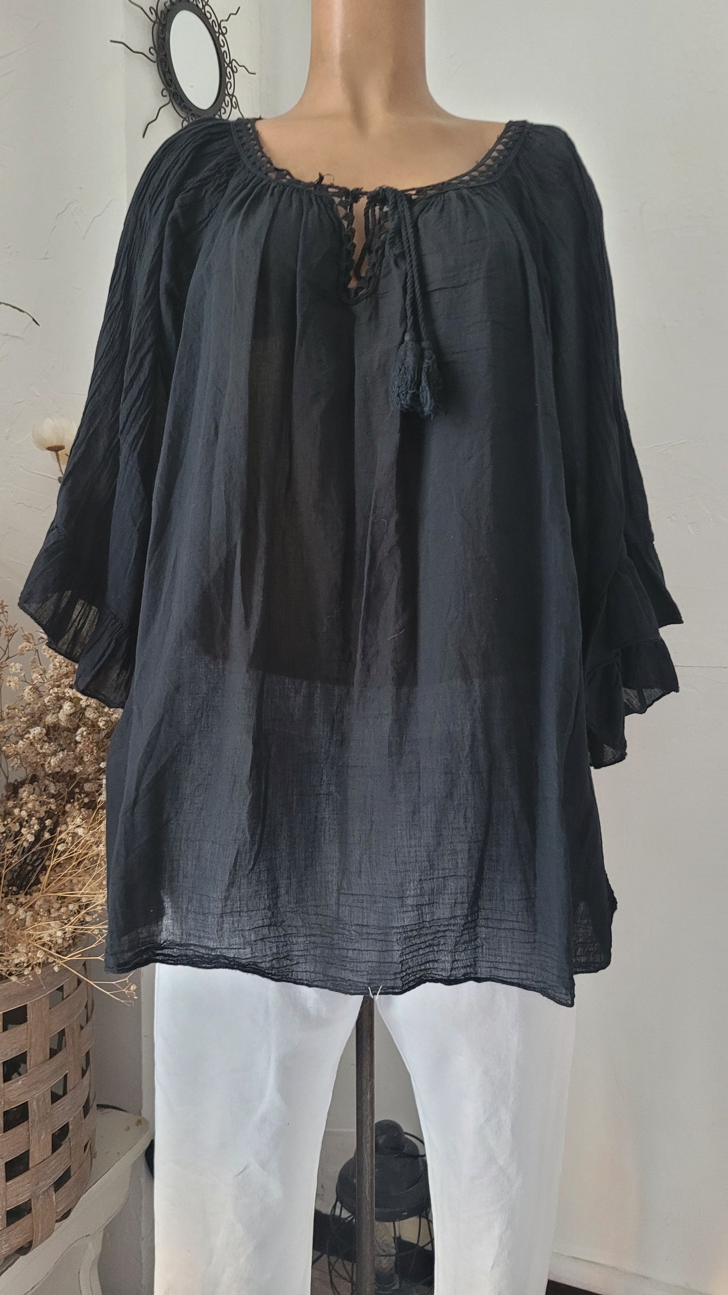🎀Tunique Bohème Azur – Coupe Évasée