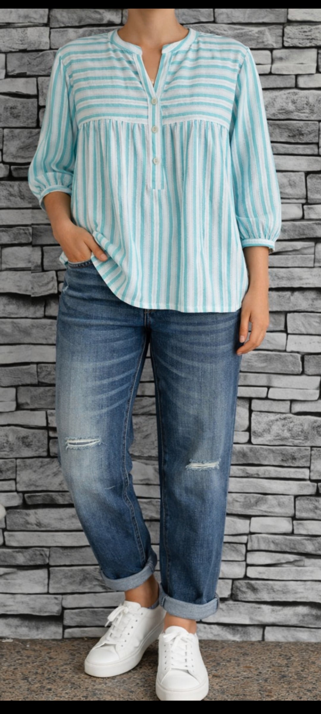 💗 Blouse Fluide à Rayures Azur – Style Bohème Chic