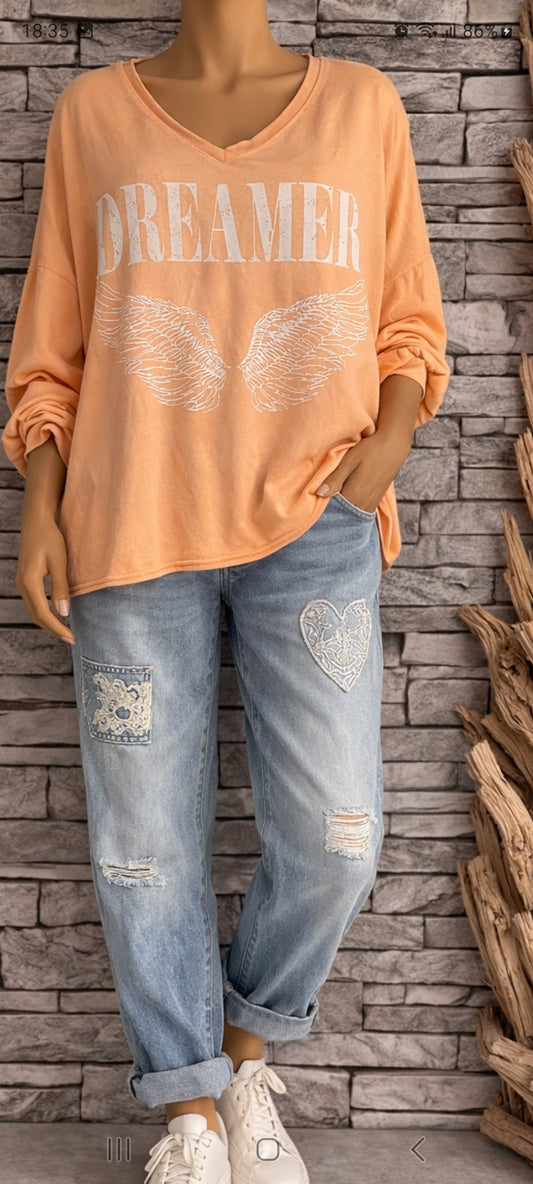 🌸 shirt Oversize orange délavé sur le devant "Dreamer" – Coupe Confort & Style Ailes