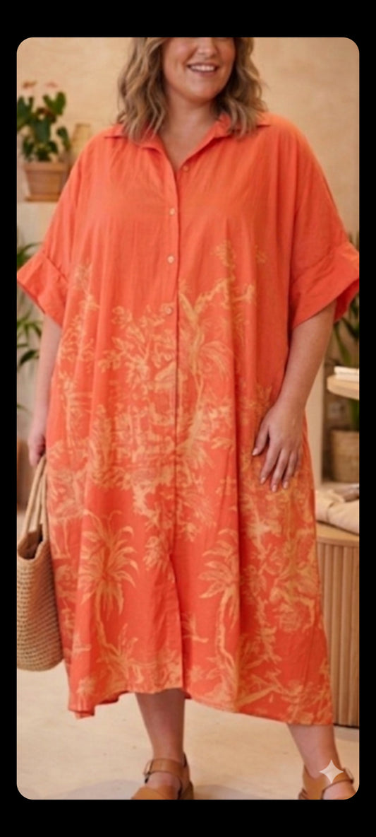 🌸 Robe Chemise Oversize – Imprimé Toile de Jouy Exotique