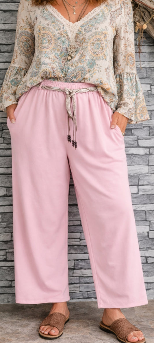 🌸 Pantalon fluide bohème – Rose poudré
