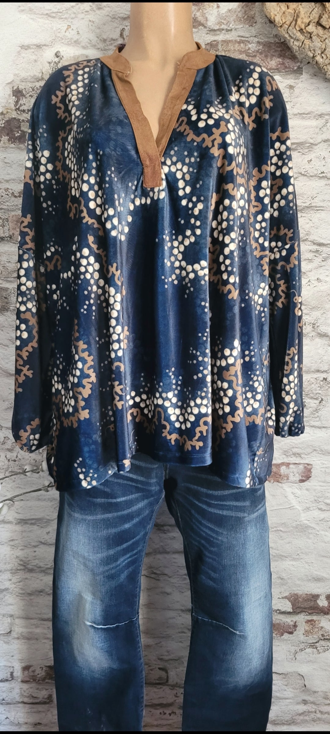 💙 Tunique Suédine Imprimée Bleu Nuit Col V