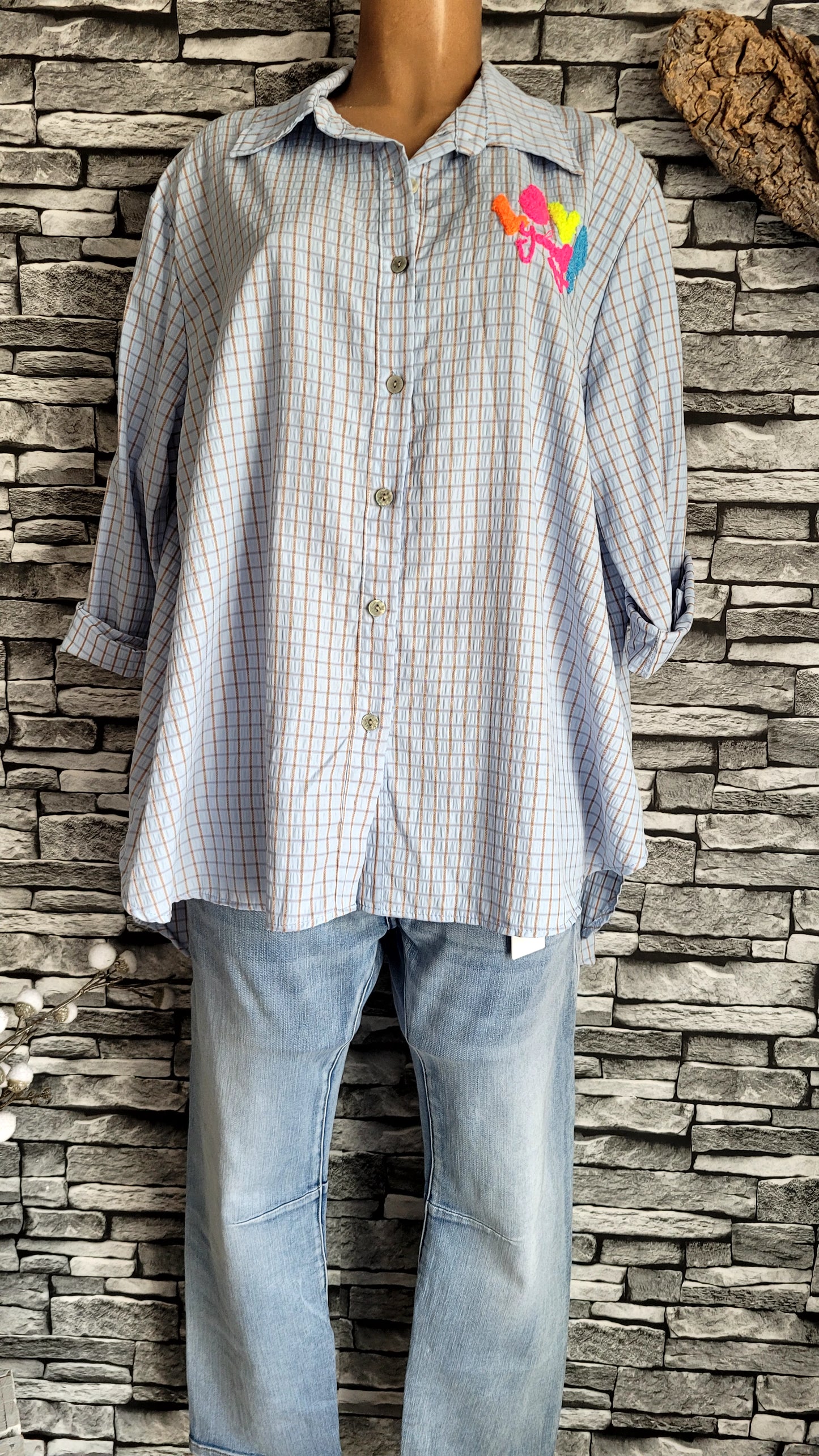 💋 Chemise Oversize Carreaux & Patch "LOVE"