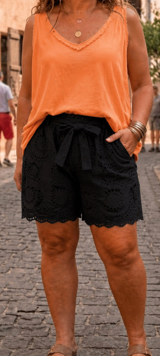 🍀 Short en Broderie Anglaise "Bohème Chic"