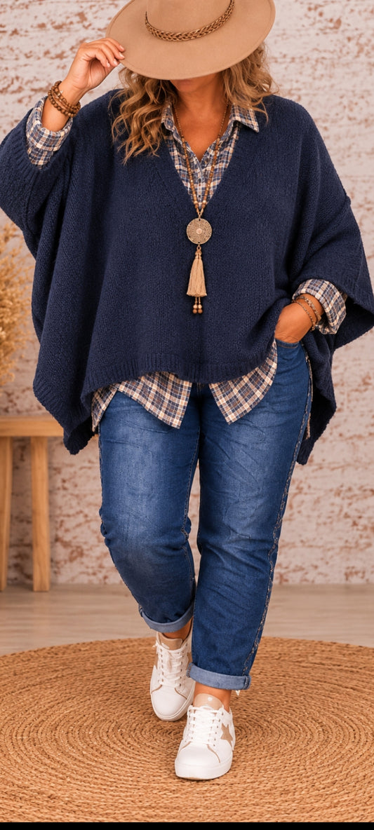 Pull Poncho Oversize – Bleu Marine 💙