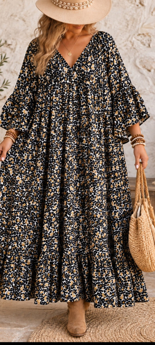 Robe longue bohème léopard