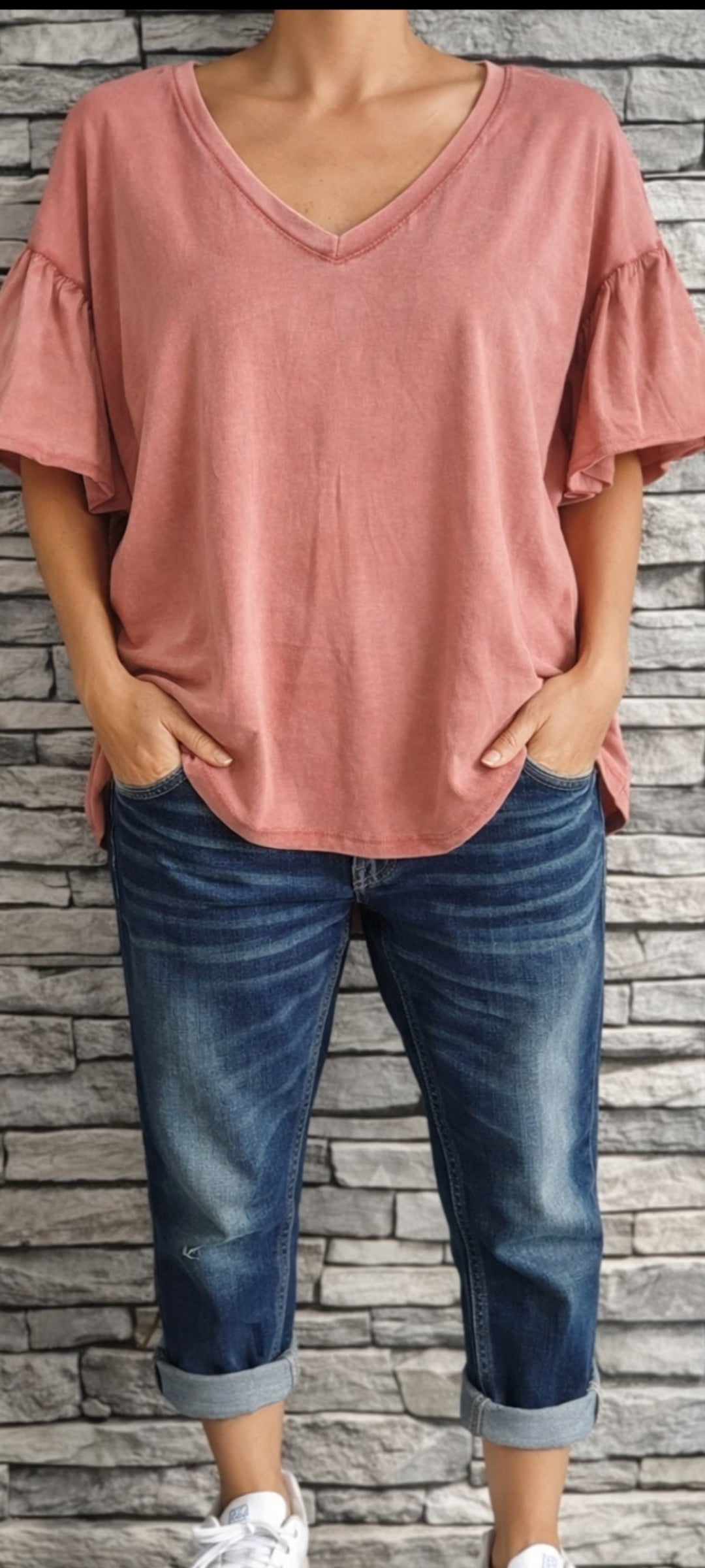 🎀Tee-shirt Rose en Coton délavé – Coupe Ample